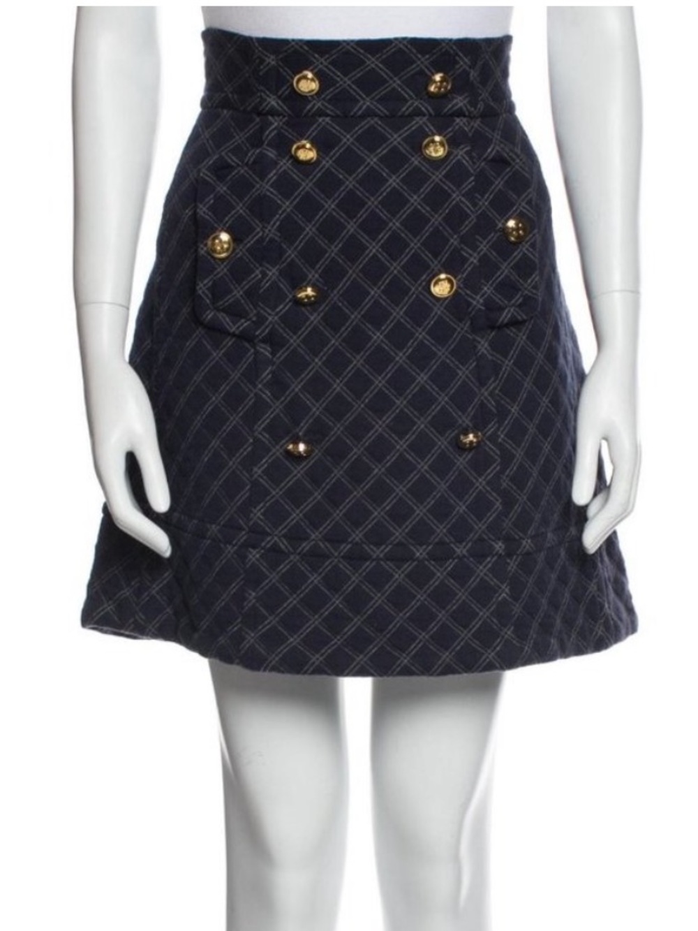 EUC Marc Jacobs Navy Quilted A-Line Skirt with Gold Buttons